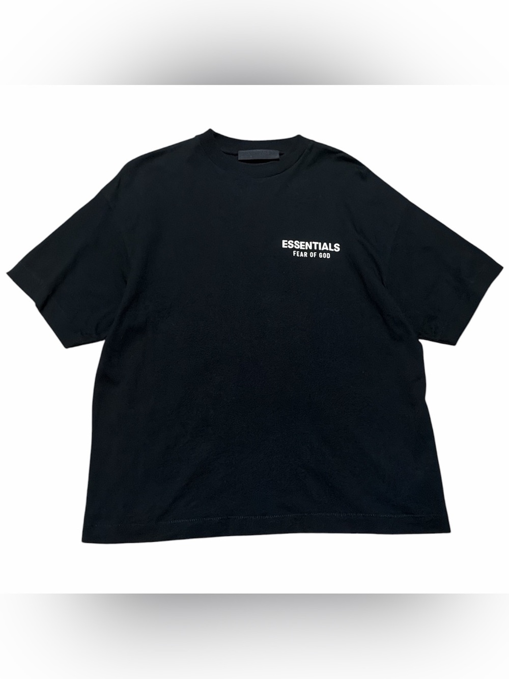 Essentials Black Short Sleeve Tee with White Back Logo Women’s size 12 (L)